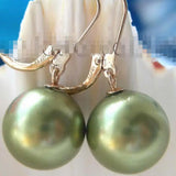 14mm Green Sea Shell Pearl Earrings