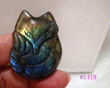 Labradorite Carved Fox Pendant for Women