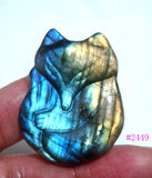 Labradorite Carved Fox Pendant for Jewelry