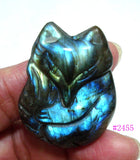 Labradorite Carved Fox Pendant for Jewelry
