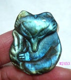 Labradorite Carved Fox Pendant for Jewelry