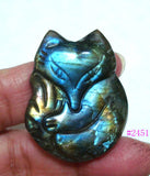 Labradorite Carved Fox Pendant for Jewelry