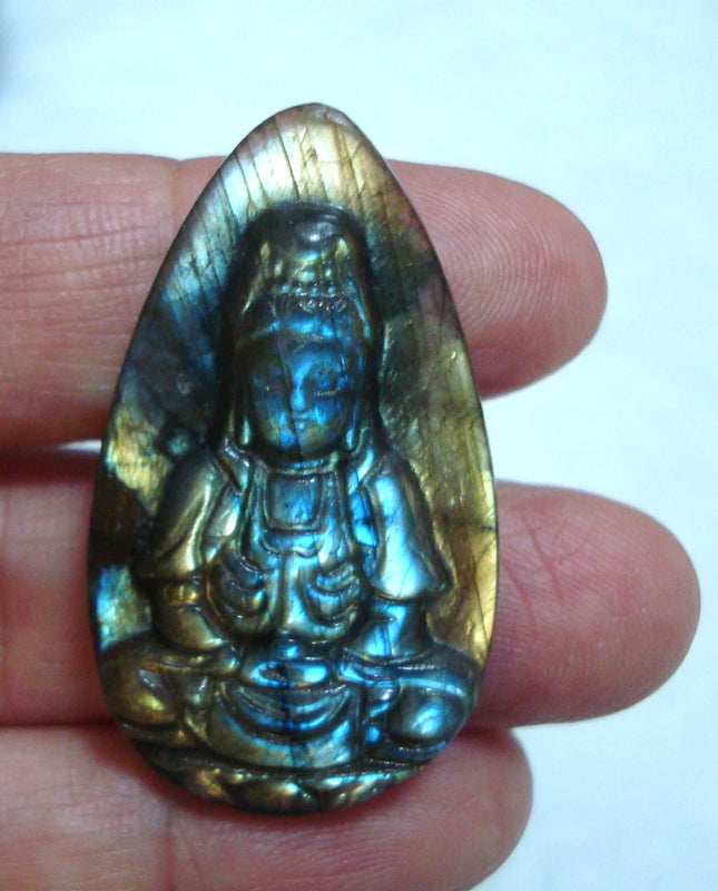 Labradorite Carved Guanyin Pendant for Jewelry
