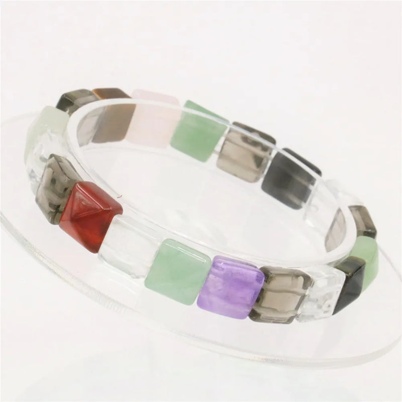 Agates Square Faceted 10mm Women Bracelet 7.5inch B1694