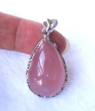 Rose Quartz Teardrop Silver Pendant