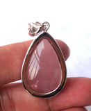 Rose Quartz Teardrop Silver Pendant