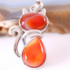 Red Carnelian Cat Shape Pendant Necklace for Girls Women Jewelry Gift