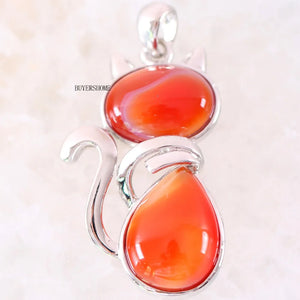 Red Carnelian Cat Shape Pendant Necklace for Girls Women Jewelry Gift