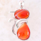 Red Carnelian Cat Shape Pendant Necklace for Girls Women Jewelry Gift