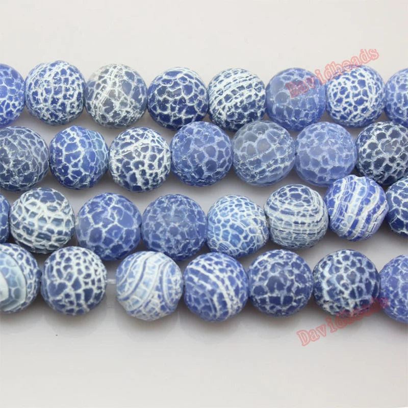 Stone Frost Spider Web Agat Round Beads 12mm