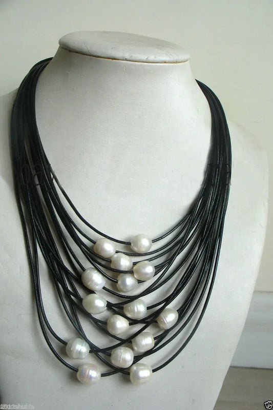 Baroque Pearl Multi-Strand Leather Necklace
