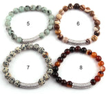 8mm Stone Bead CZ Pave Bar Bracelet