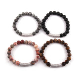 8mm Stone Bead CZ Pave Bar Bracelet