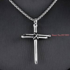 Stainless Steel Cross Pendant Necklace Mens Vintage Accessories