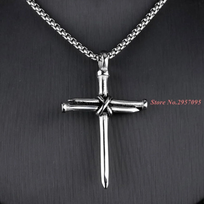 Stainless Steel Cross Pendant Necklace Mens Vintage Accessories