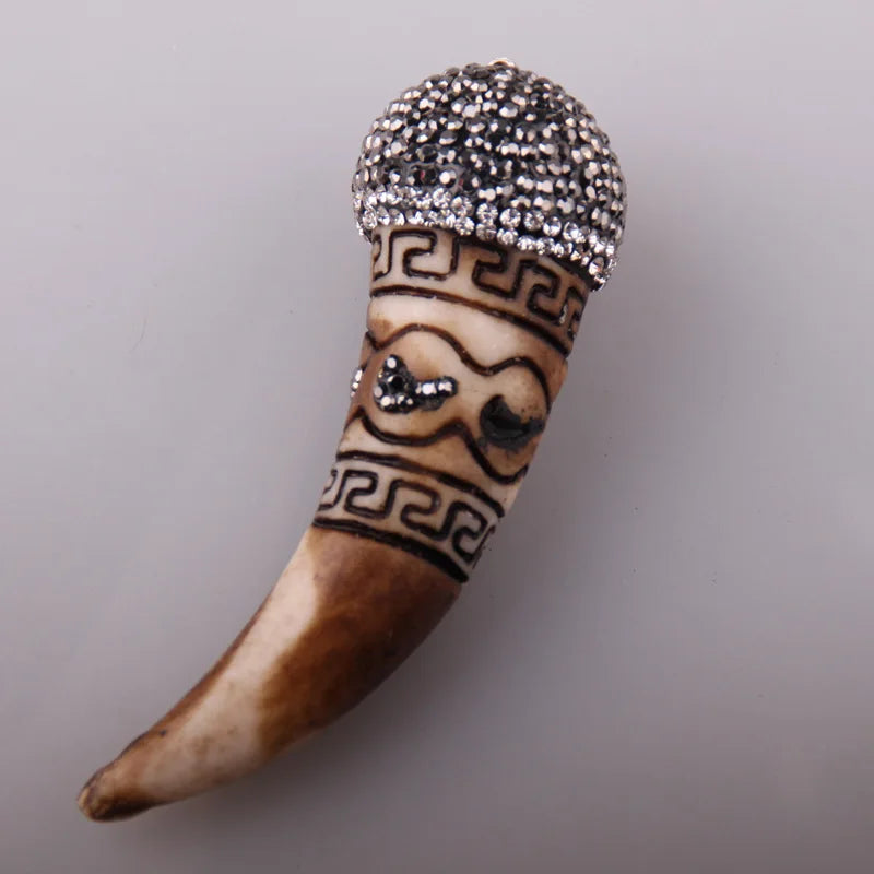 Ox Horn Pendant Crystal Rhinestone Charm Jewelry