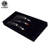 Portable Velvet Jewelry Necklace Display Tray Pendant Chain Storage Box