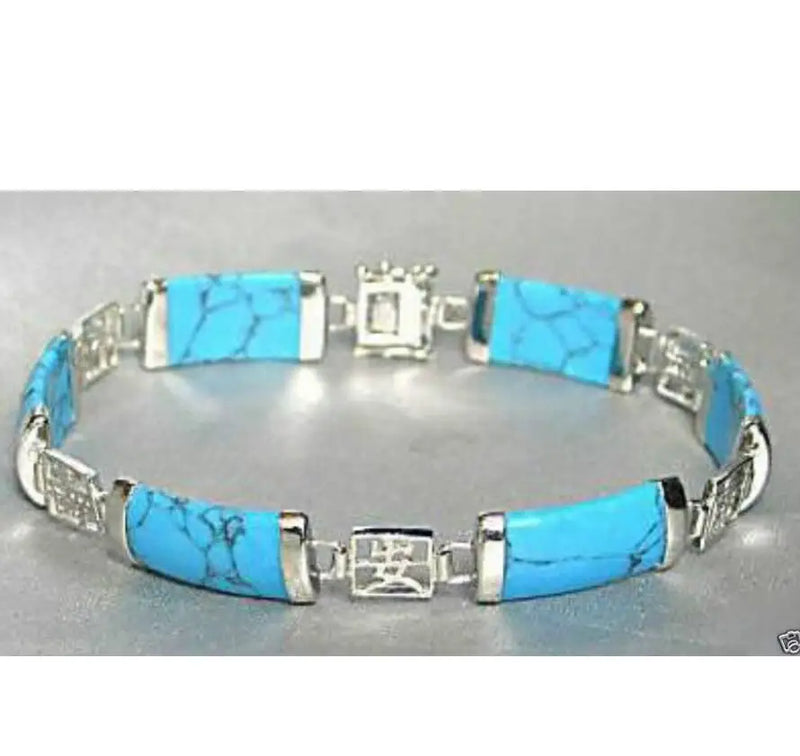 Turquoise 925 Silver Lucky Link Bracelet