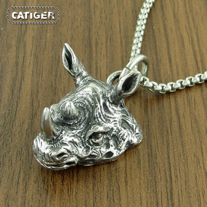 Punk 316 Stainless Steel Rhinoceros Head Pendant Necklace