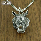 Punk 316 Stainless Steel Rhinoceros Head Pendant Necklace