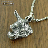 Punk 316 Stainless Steel Rhinoceros Head Pendant Necklace