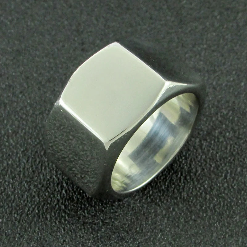 Punk Stainless Steel Biker Ring Silver High Polish Motor Hexagon Rings