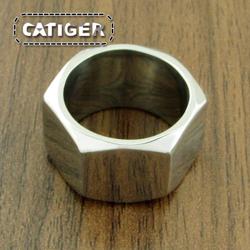 Punk Size 7~13# Screw Nut Biker Ring 316L Stainless Steel Jewelry Silver