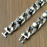 Punk Stainless Steel Leaf Skull Head Bracelet