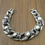 Punk Stainless Steel Leaf Skull Head Bracelet