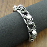 Punk Stainless Steel Leaf Skull Head Bracelet