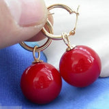Large 12mm Coral Red South Sea Shell Pearl Earrings