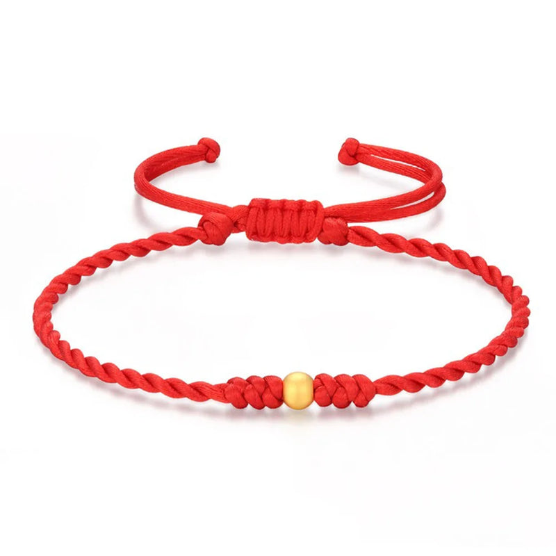 24K Yellow Lucky 4mmW Bead Red Cord Bracelet
