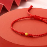 24K Yellow Lucky 4mmW Bead Red Cord Bracelet