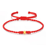 24K Yellow Lucky 4mmW Bead Red Cord Bracelet