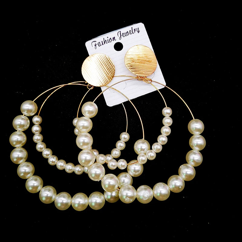 Round Pearl Wooden Earrings