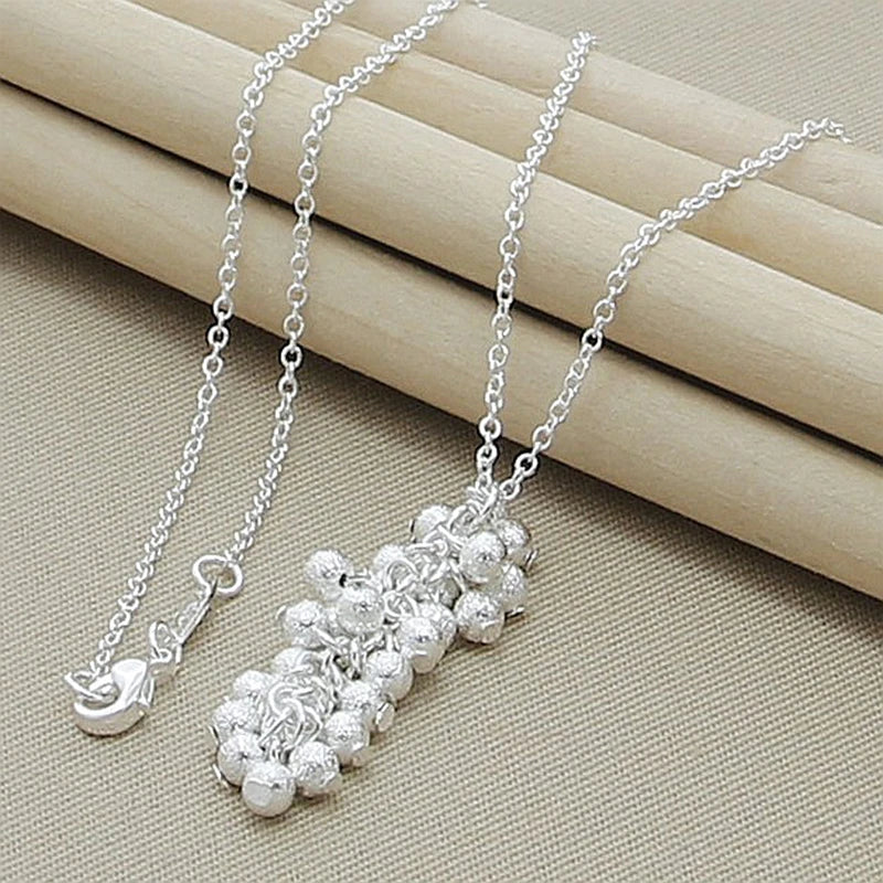 Silver 925 Frosted Beads Round Necklace Pendant for Women