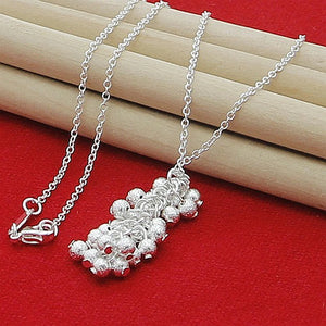 Silver 925 Frosted Beads Round Necklace Pendant for Women