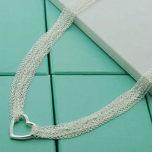 Silver 925 Heart Love Chain Necklace For Women Party Jewelry Gift