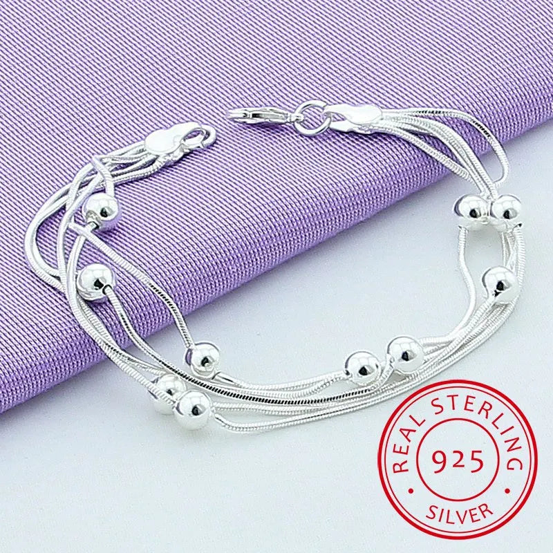925 Silver Bracelets Beads Bracelet Silver Chain Jewelry Women Gift
