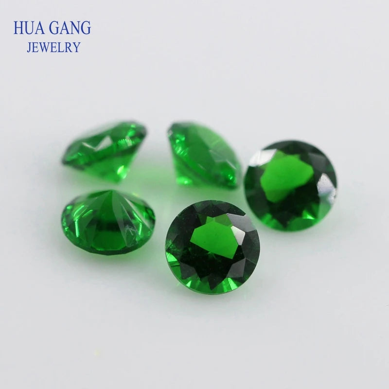 1.0-15mm Green Round Machine Cut Loose Glass Stone Synthetic Gems