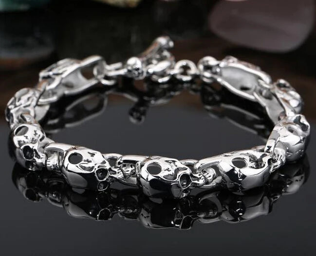 Stainless Steel Biker Skeleton Skull Bracelet Ghost Bangle Chain 8.5in