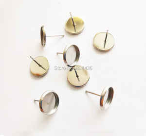 200pcs Stainless Steel Blank Post Earring Studs Flat Round Setting Tray Base
