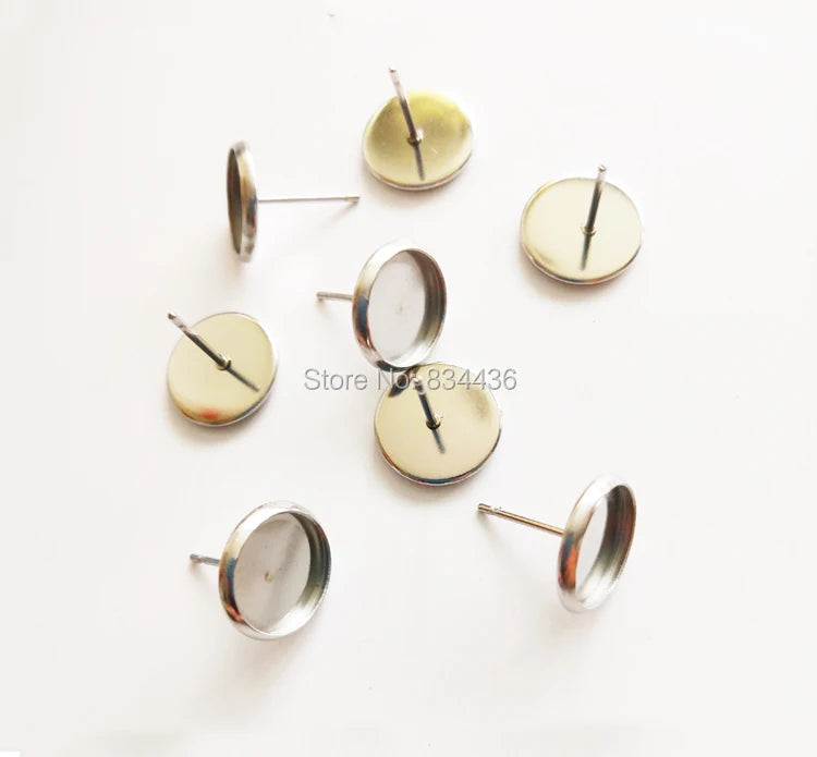 200pcs Stainless Steel Blank Post Earring Studs Flat Round Setting Tray Base