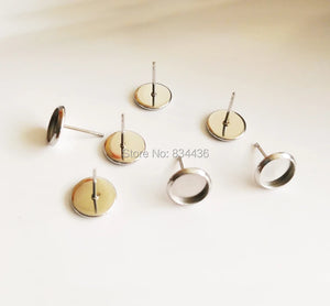 200pcs Stainless Steel Blank Post Earring Studs Flat Round Setting Tray Base