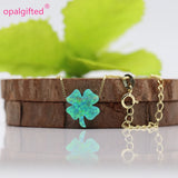 Lucky Four Leaf Clover Opal Necklace Green Fire Synthetic Opal Pendant
