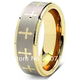 8MM Tungsten Carbide Yellow Cross Wedding Band Ring