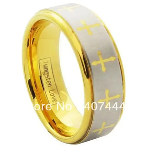 8MM Tungsten Carbide Yellow Cross Wedding Band Ring