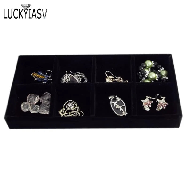 Velvet Jewelry Display Tray 8 Grids Ring Earrings Holder Container