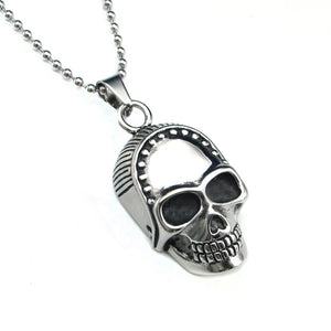 Vintage Stainless Steel Skull Pendant Necklace Silver Biker