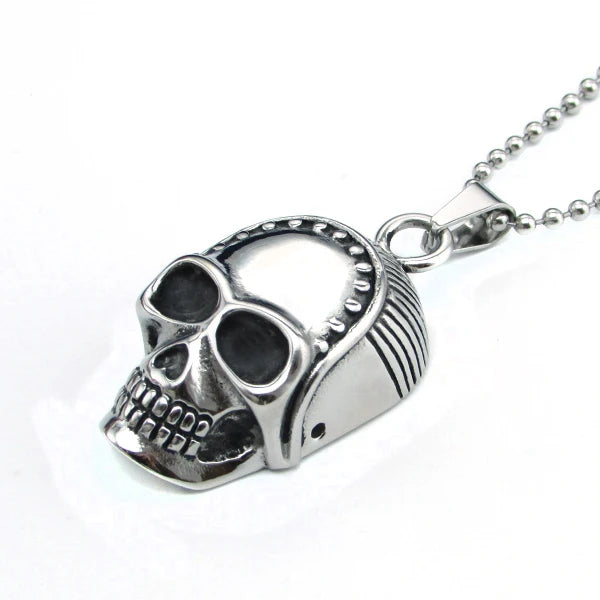 Vintage Stainless Steel Skull Pendant Necklace Silver Biker